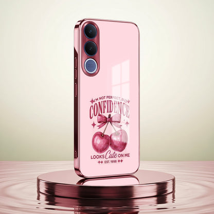 Vivo V70 FE 5G Luxury Cherry Bow Pink Electroplated Glass Phone Back Case