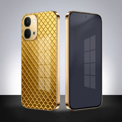 Vivo T5x 5G Golden Criss Cross Gold Electroplated Glass Phone Back Case