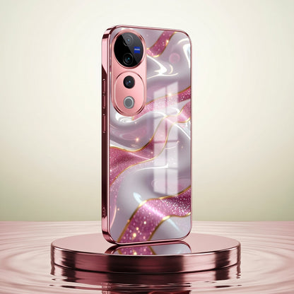Vivo V40 Pro 5G Pearl Marble Pink Electroplated Glass Phone Back Case