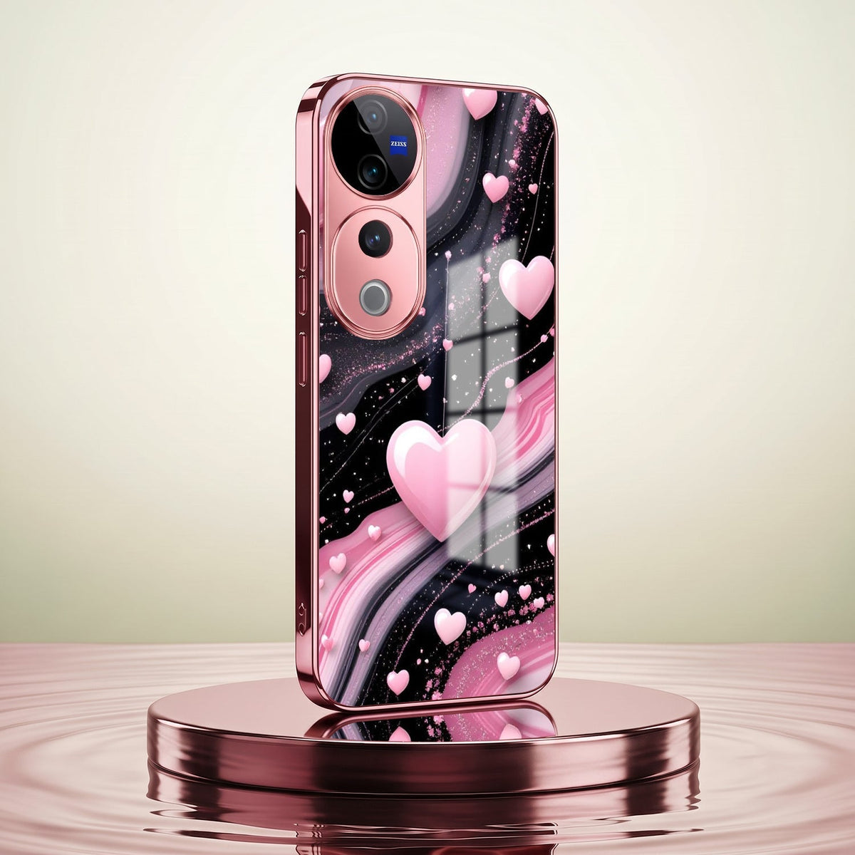 Vivo V40 Pro 5G Love Sparkle Pink Electroplated Glass Phone Back Case