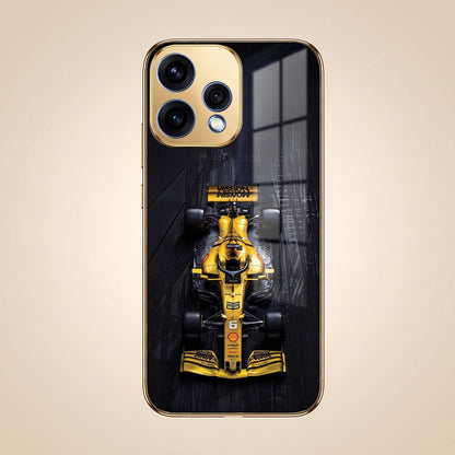 Oppo Reno 15 5G F1 Racing Car Gold Electroplated Glass Phone Back Case