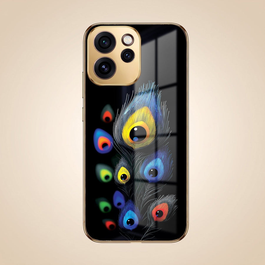 Oppo Reno 15 Pro Mini 5G Multi-Feather Peacock Gold Electroplated Glass Phone Back Case