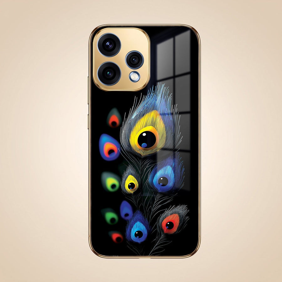 Oppo Reno 15 5G Multi-Feather Peacock Gold Electroplated Glass Phone Back Case