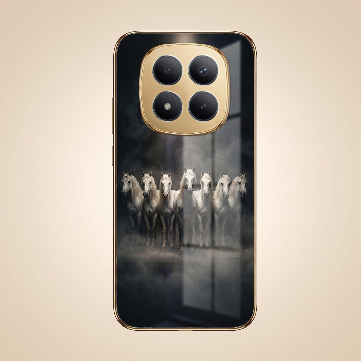 Redmi Note 15 Pro+ 5G Running Horses Gold Electroplated Glass Phone Back Case