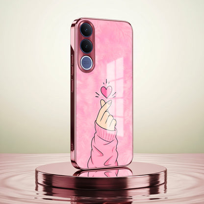 Vivo V70 FE 5G Luxury Heart Pink Electroplated Glass Phone Back Case
