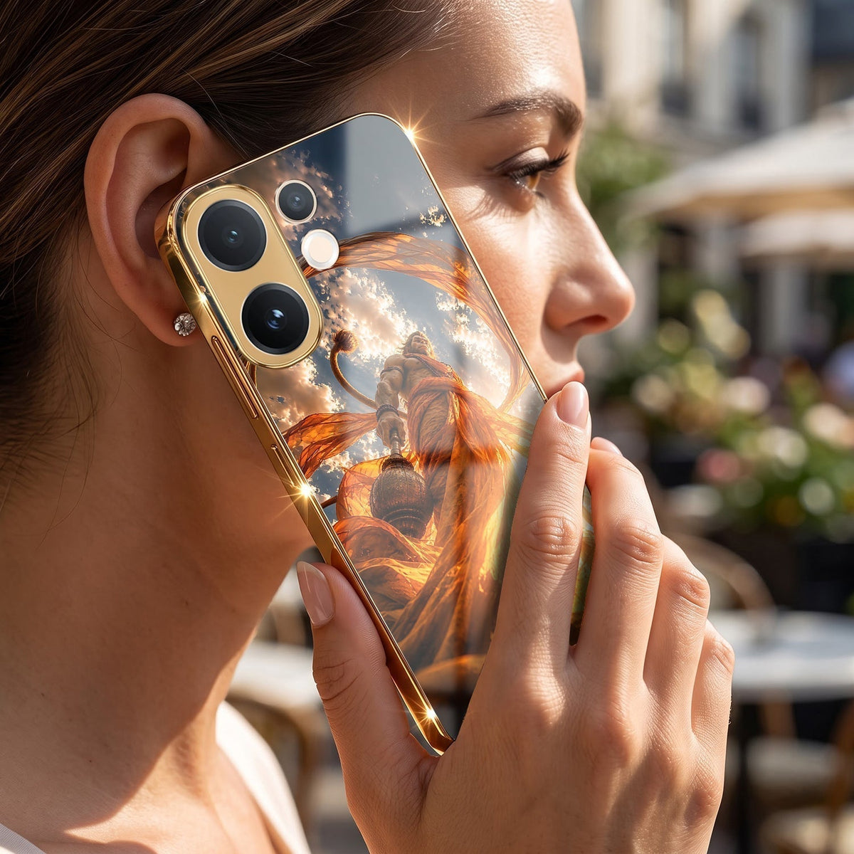 Vivo V60 5G Divine Hanuman Gold Electroplated Glass Phone Back Case