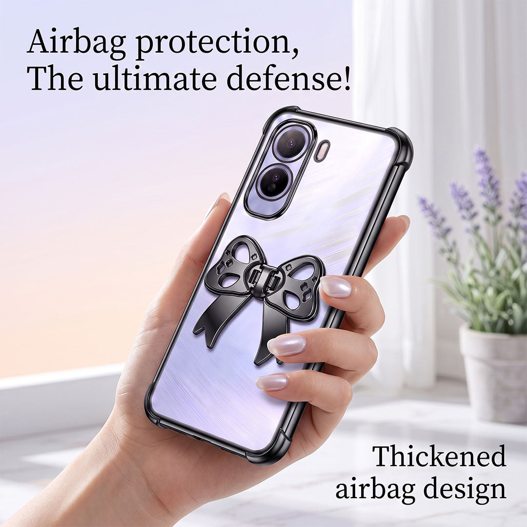 Vivo T5 Pro 5G Stylish Bow Knot Stand Transparent Shockproof Airbag Phone Case