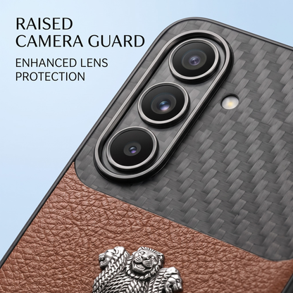 Samsung Galaxy A57 5G Satyamev Jayate 2-in-1 Emblem Carbon Fiber Leather Phone Case