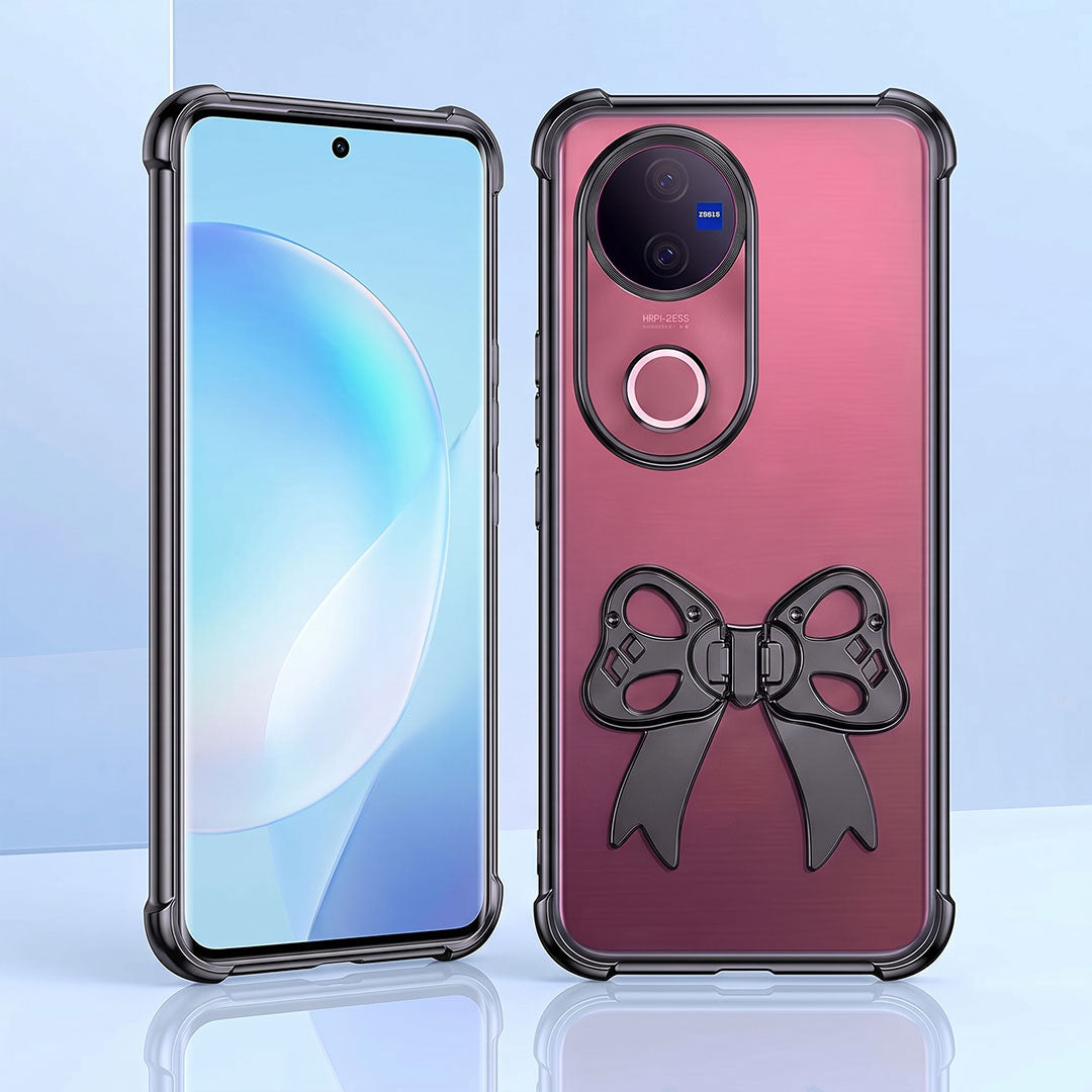 Vivo V50 5G Stylish Bow Knot Stand Transparent Shockproof Airbag Phone Case