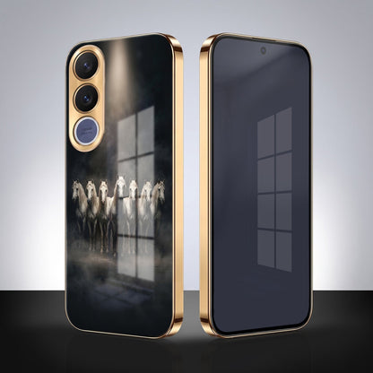 Vivo V70 FE 5G Running Horses Gold Electroplated Glass Phone Back Case