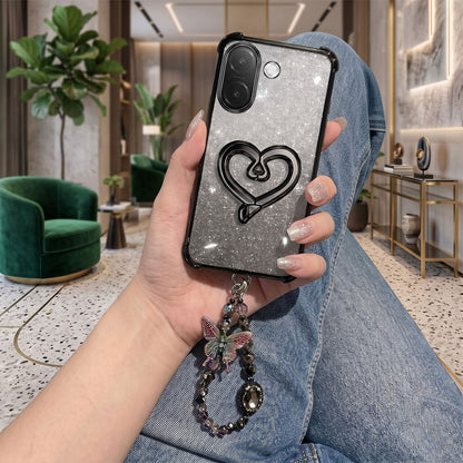 Vivo V60e 5G Luxury Shimmer Airbag Heart Stand Case with Charm Strap