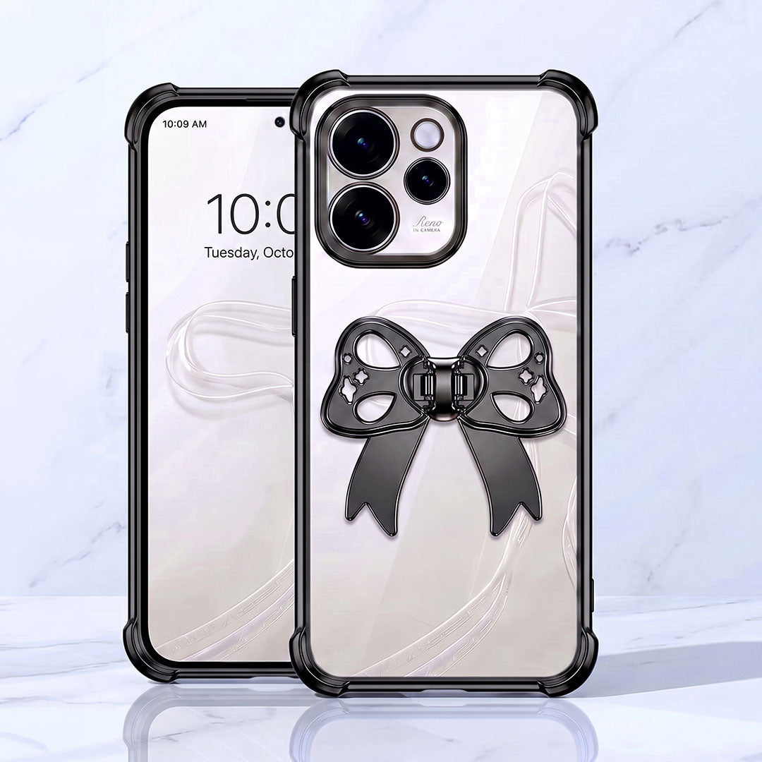 Oppo Reno 15 Pro Mini 5G Stylish Bow Knot Stand Transparent Shockproof Airbag Phone Case