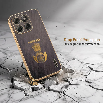 Motorola Edge 70 5G Satyamev Jayate 3D Electroplated Frame Gold Thread Pattern Hard Back Case