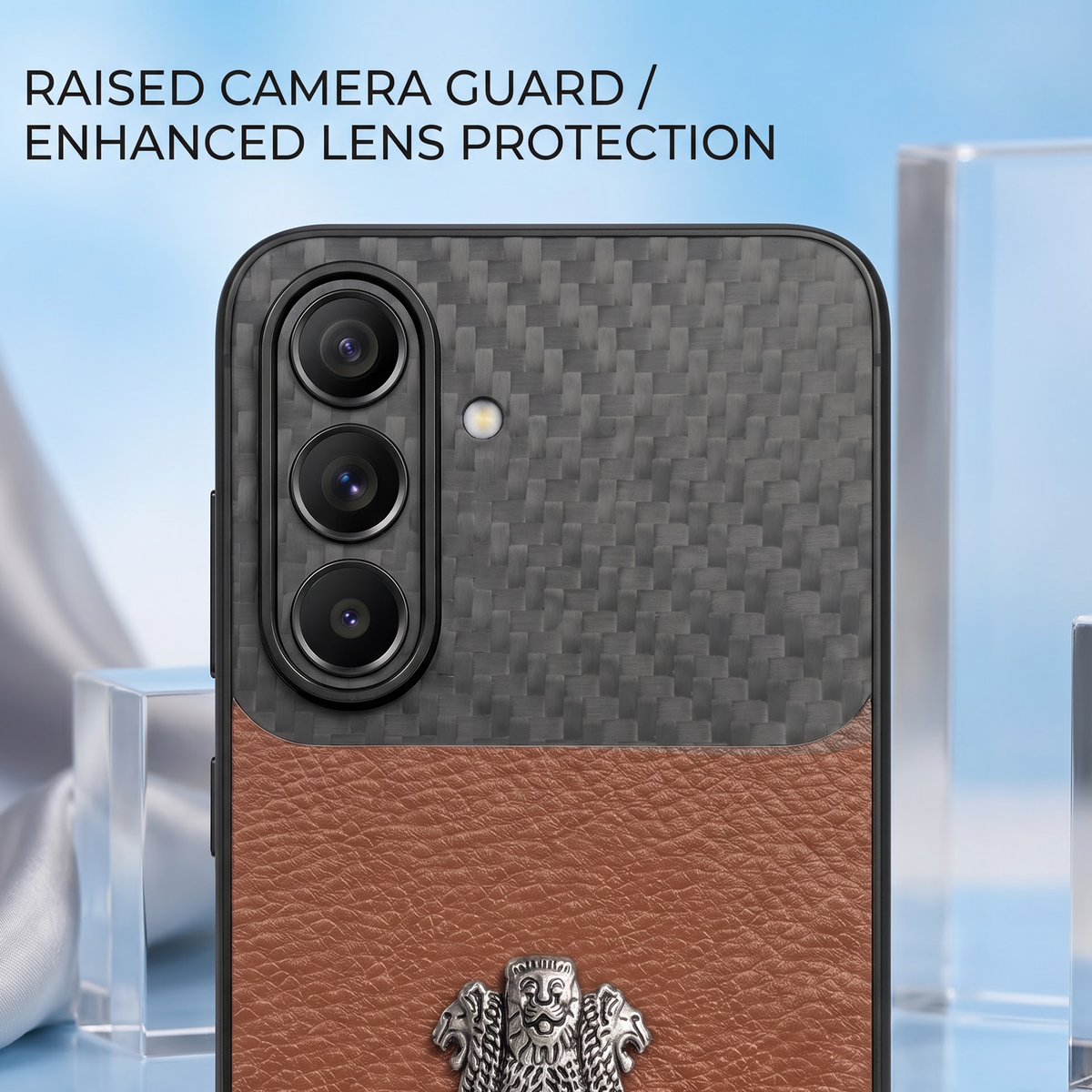 Samsung Galaxy A57 5G Satyamev Jayate Carbon Fiber Leather Hybrid Phone Case