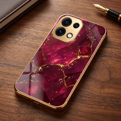 Oppo Reno 16C 5G Luxury Crimson Marble Gold Electroplated Glass Phone Back Case