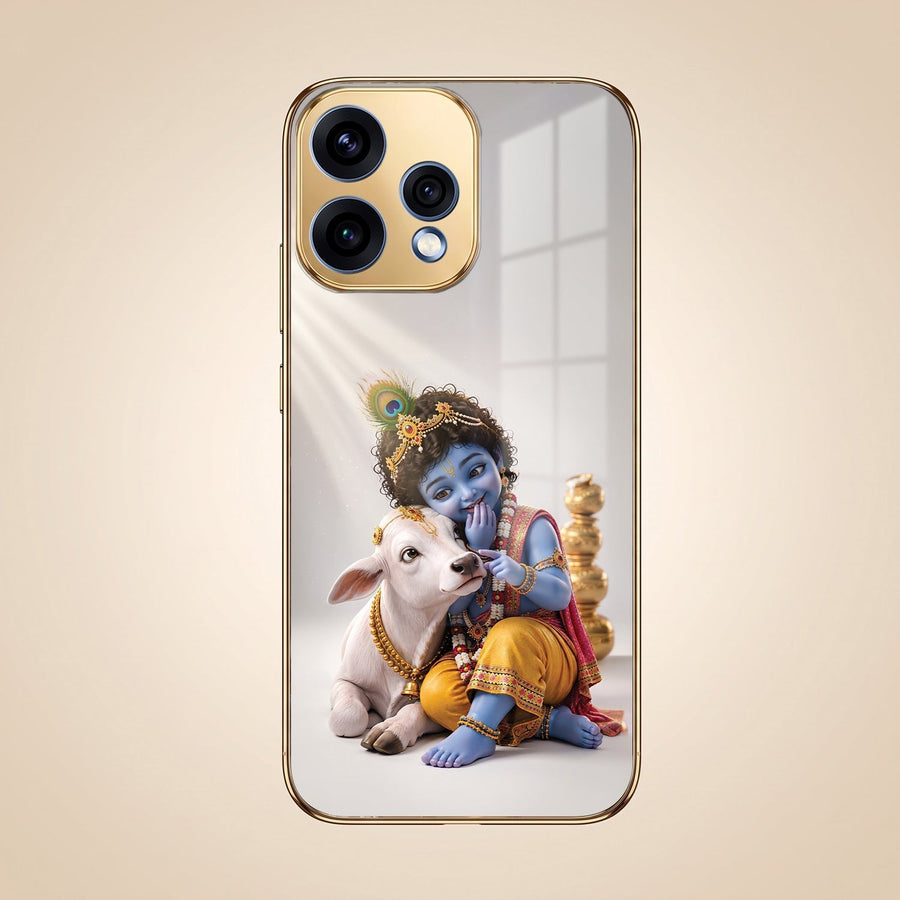 Oppo Reno 15 5G Bal Krishna Blessings Gold Electroplated Glass Phone Back Case