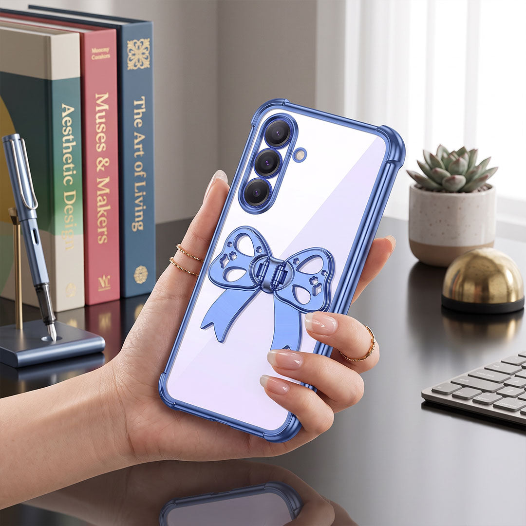 Samsung Galaxy A56 5G Stylish Bow Knot Stand Transparent Shockproof Airbag Phone Case
