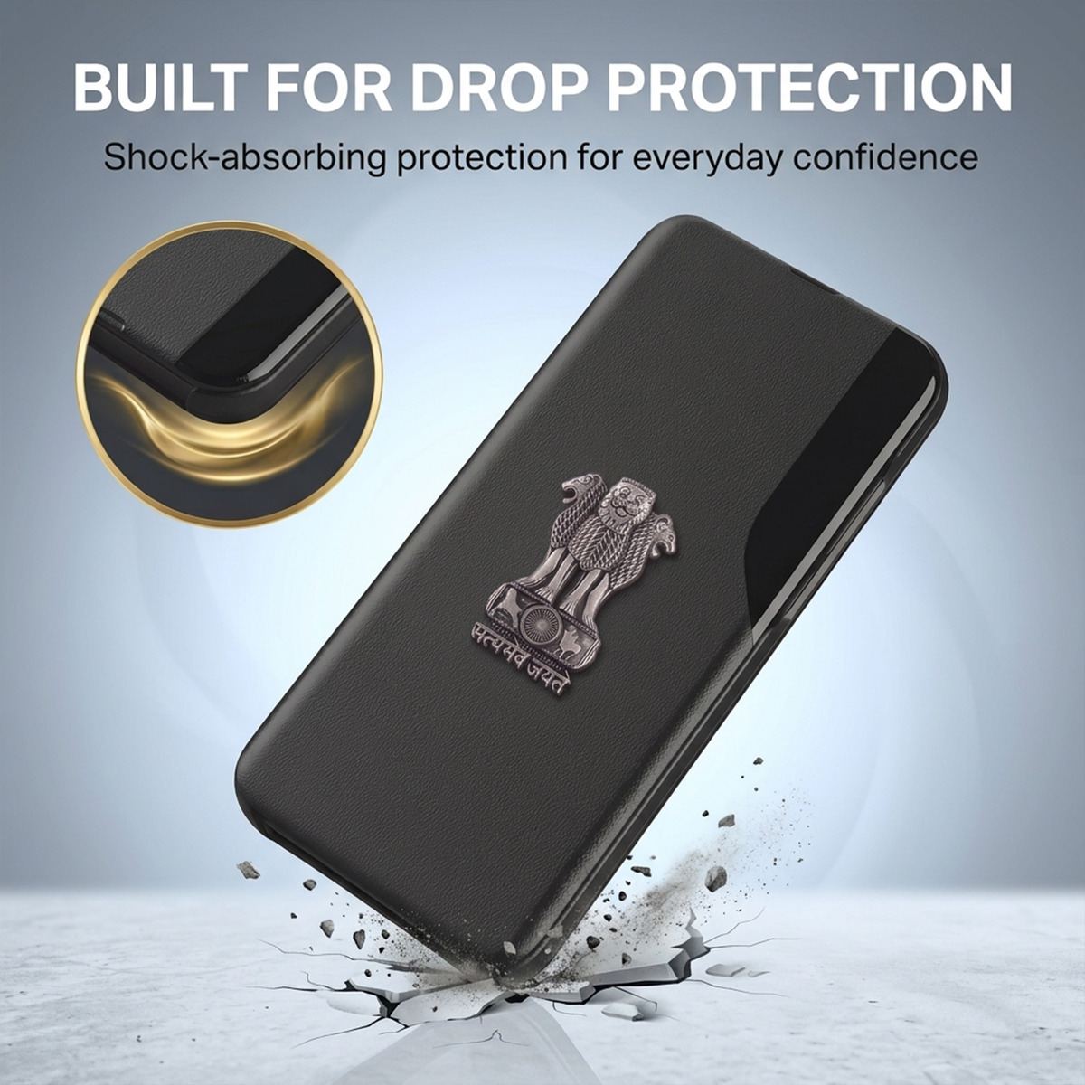 Vivo Y200 Pro 5G Metal Emblem Satyamev Jayate Half Window Leather Flip Case