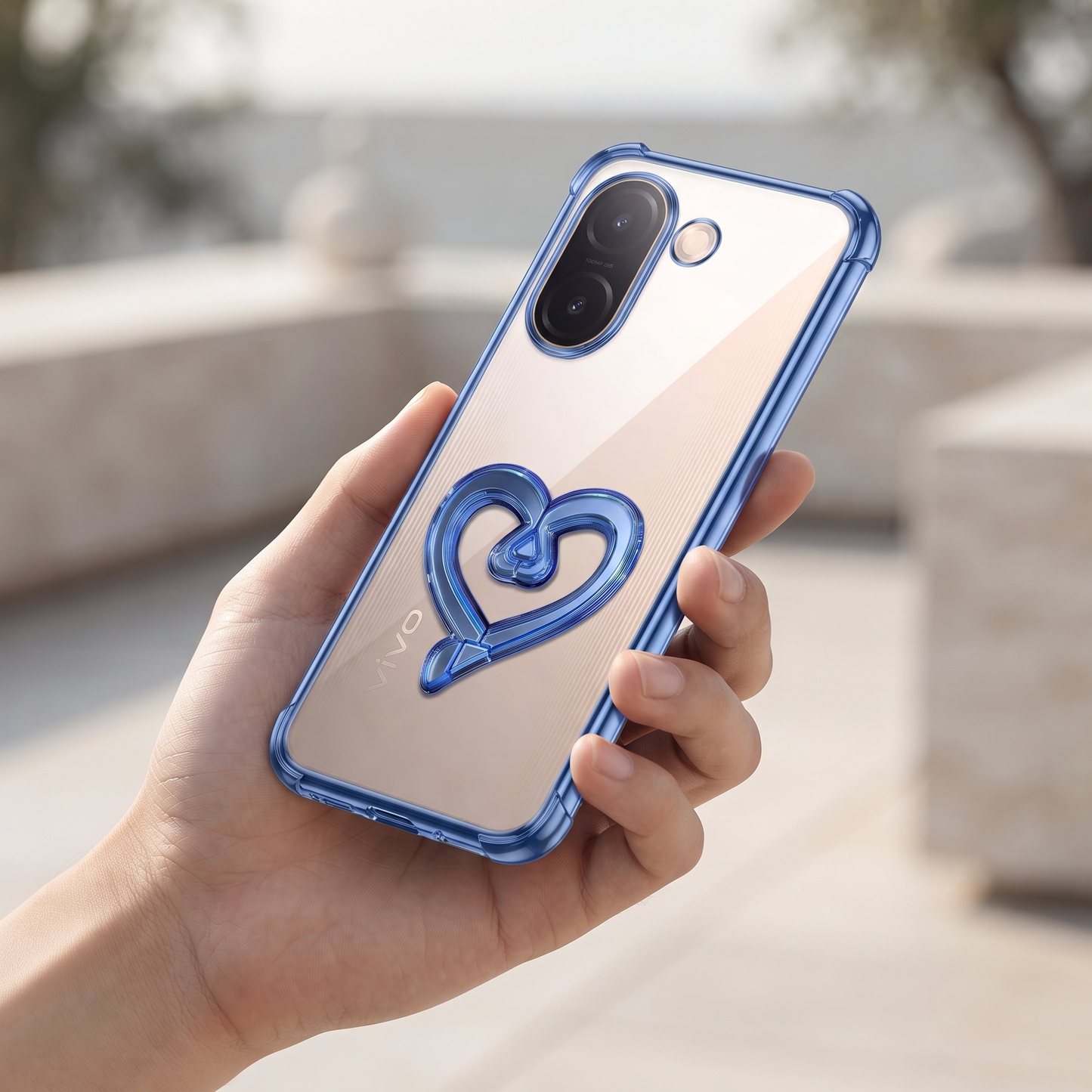Vivo V60e 5G Premium Heart Stand Transparent Shockproof Airbag Phone Case