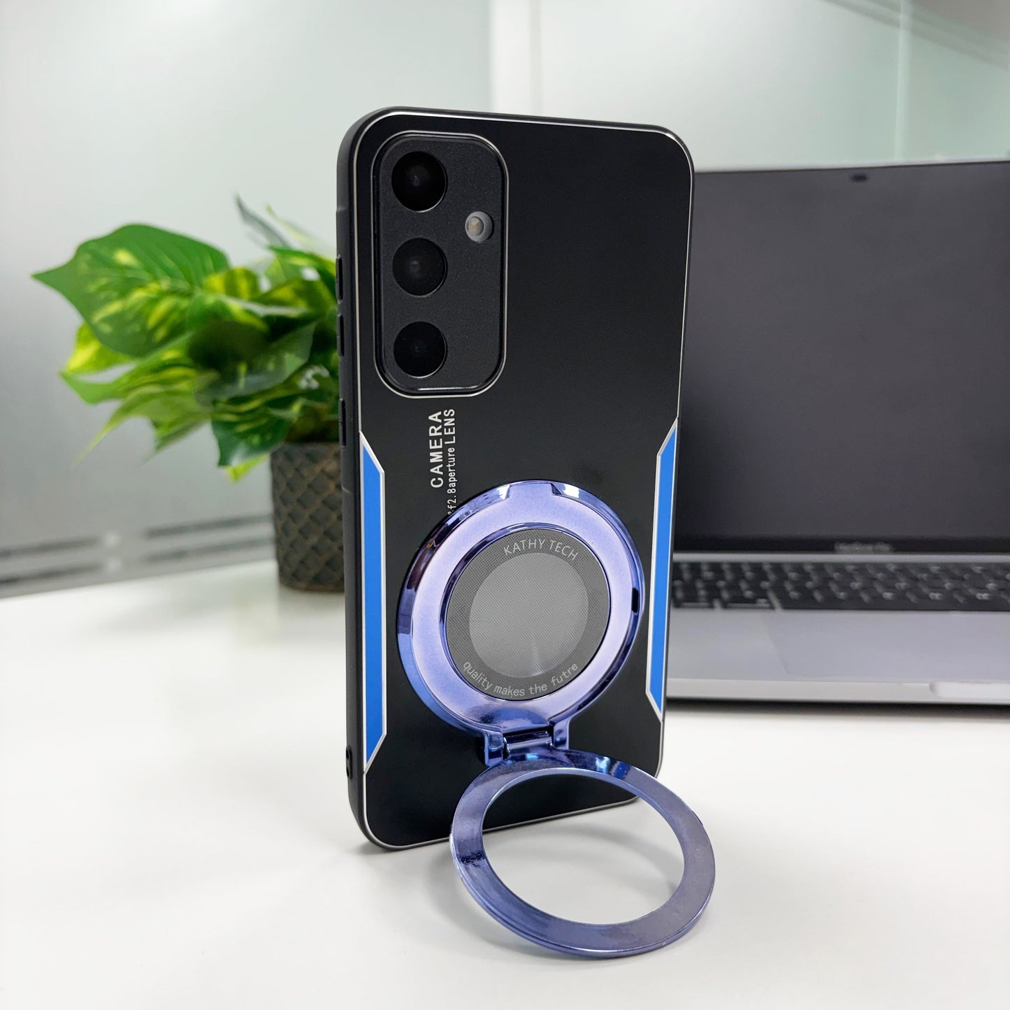 Samsung Galaxy S24 FE 5G Original Luxury Aluminium Metal Magnifier Ring Stand Case