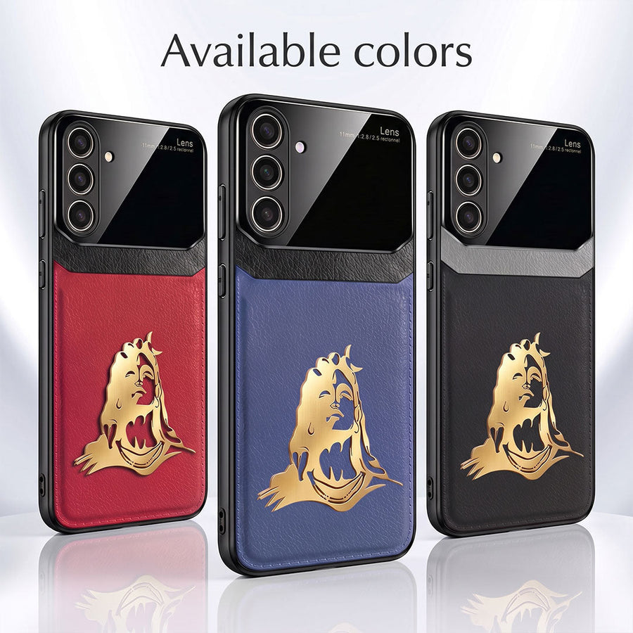 Samsung Galaxy M56 5G Mahadev 3D Gold Metal Leather Back Case