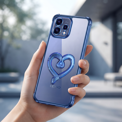 Oppo Reno 15 5G Premium Heart Stand Transparent Shockproof Airbag Phone Case