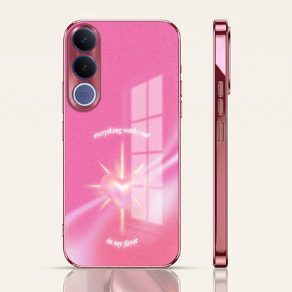 Vivo V70 FE 5G Luxury Glowing Heart Pink Electroplated Glass Phone Back Case