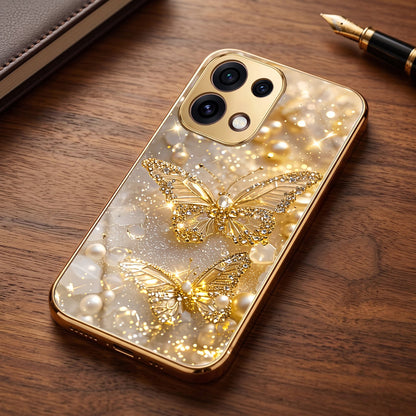 Oppo Reno 16C 5G Golden Butterfly Gold Electroplated Glass Phone Back Case