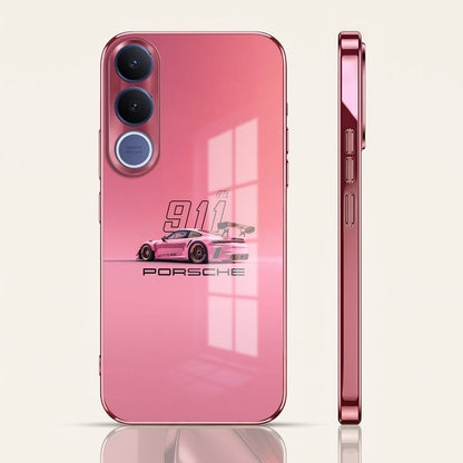 Vivo V70 FE 5G Luxury Porsche 911 Pink Electroplated Glass Phone Back Case