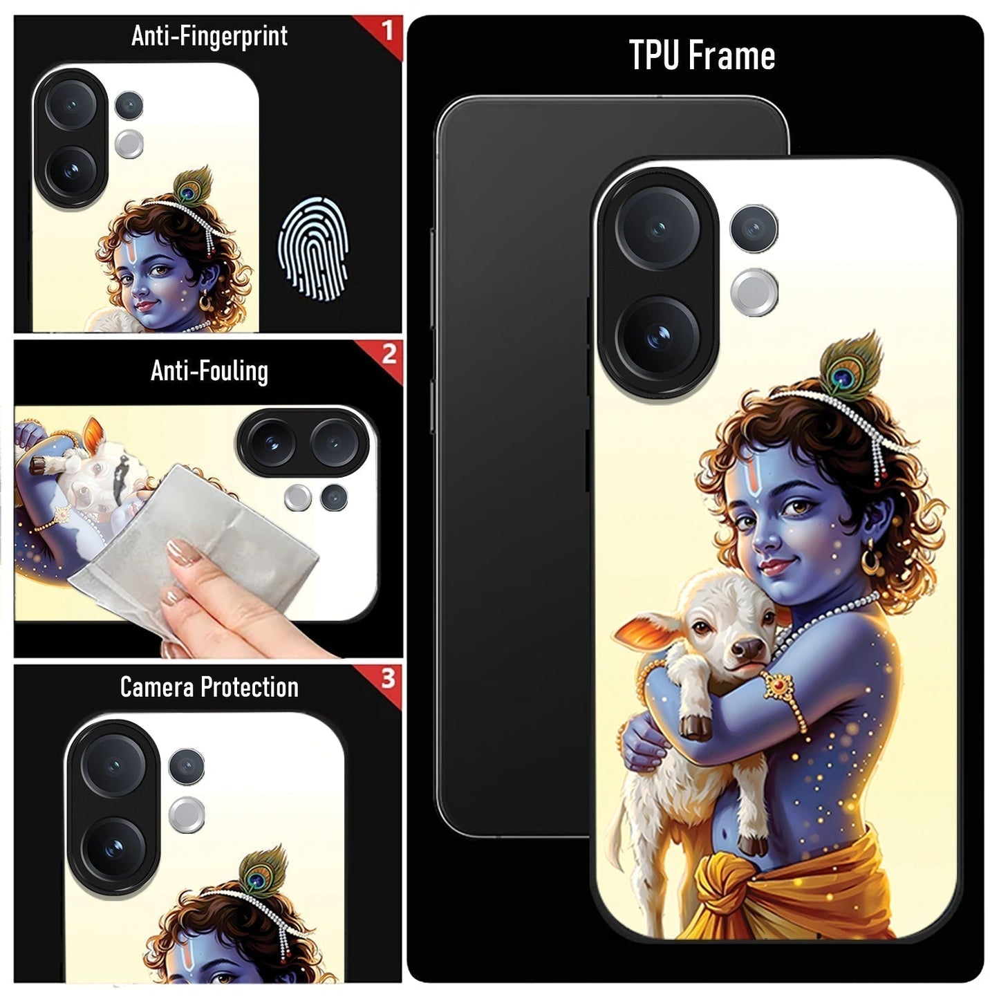 Vivo V60 5G Premium Acrylic Shockproof Glass Back Case (Cute Krishna)