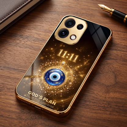 Oppo Reno 16C 5G God’s Plan Evil Eye Gold Electroplated Glass Phone Back Case
