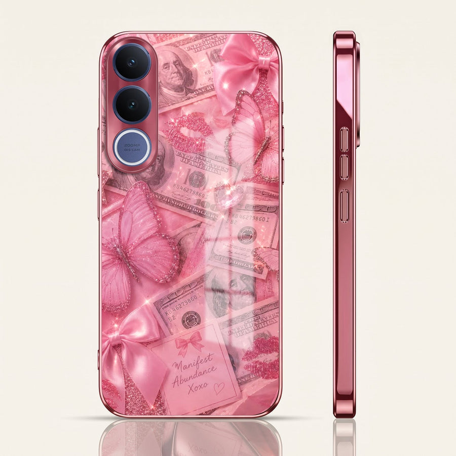 Vivo V70 FE 5G Luxury Dollar Butterfly Pink Electroplated Glass Phone Back Case