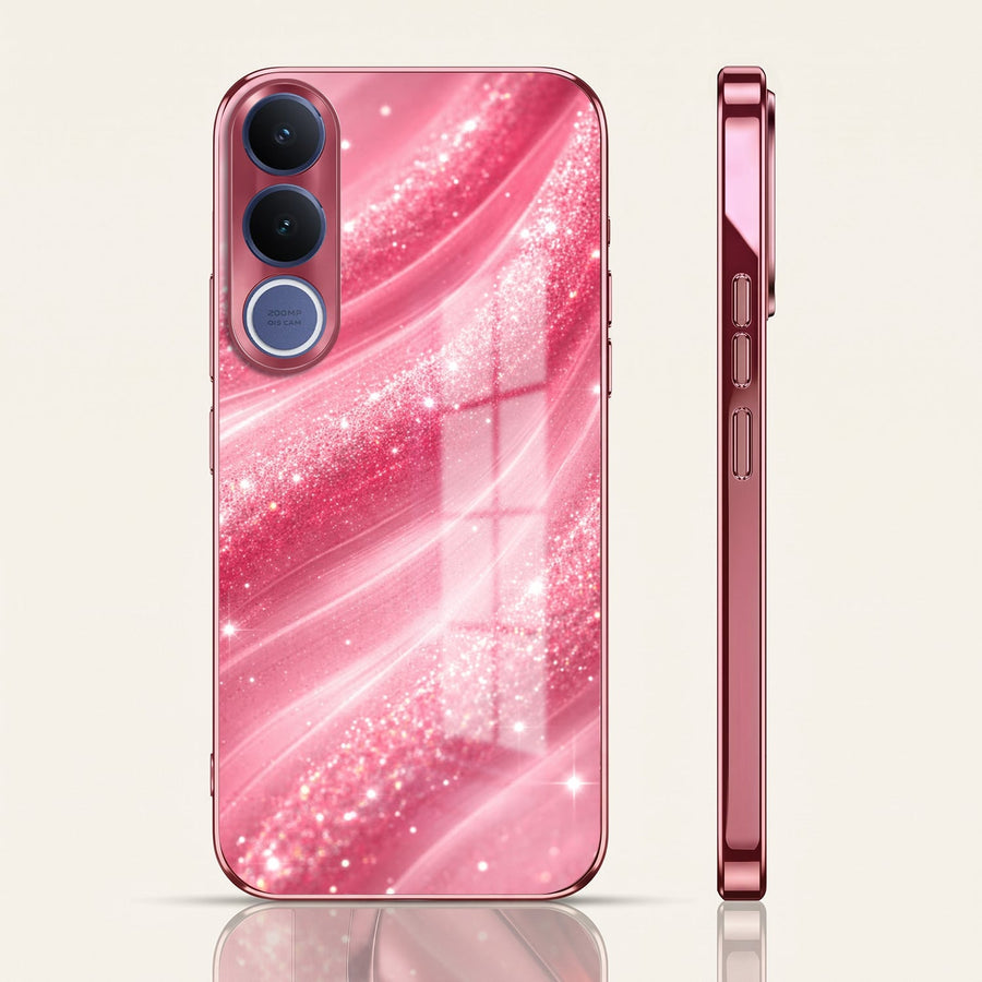 Vivo V70 FE 5G Luxury Glitter Wave Pink Electroplated Glass Phone Back Case