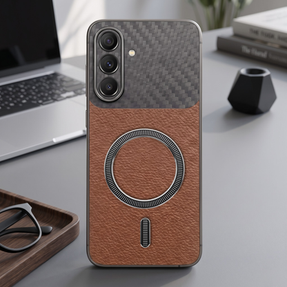 Samsung Galaxy A27 5G Carbon Fiber Leather Hybrid MagSafe Magnetic Case
