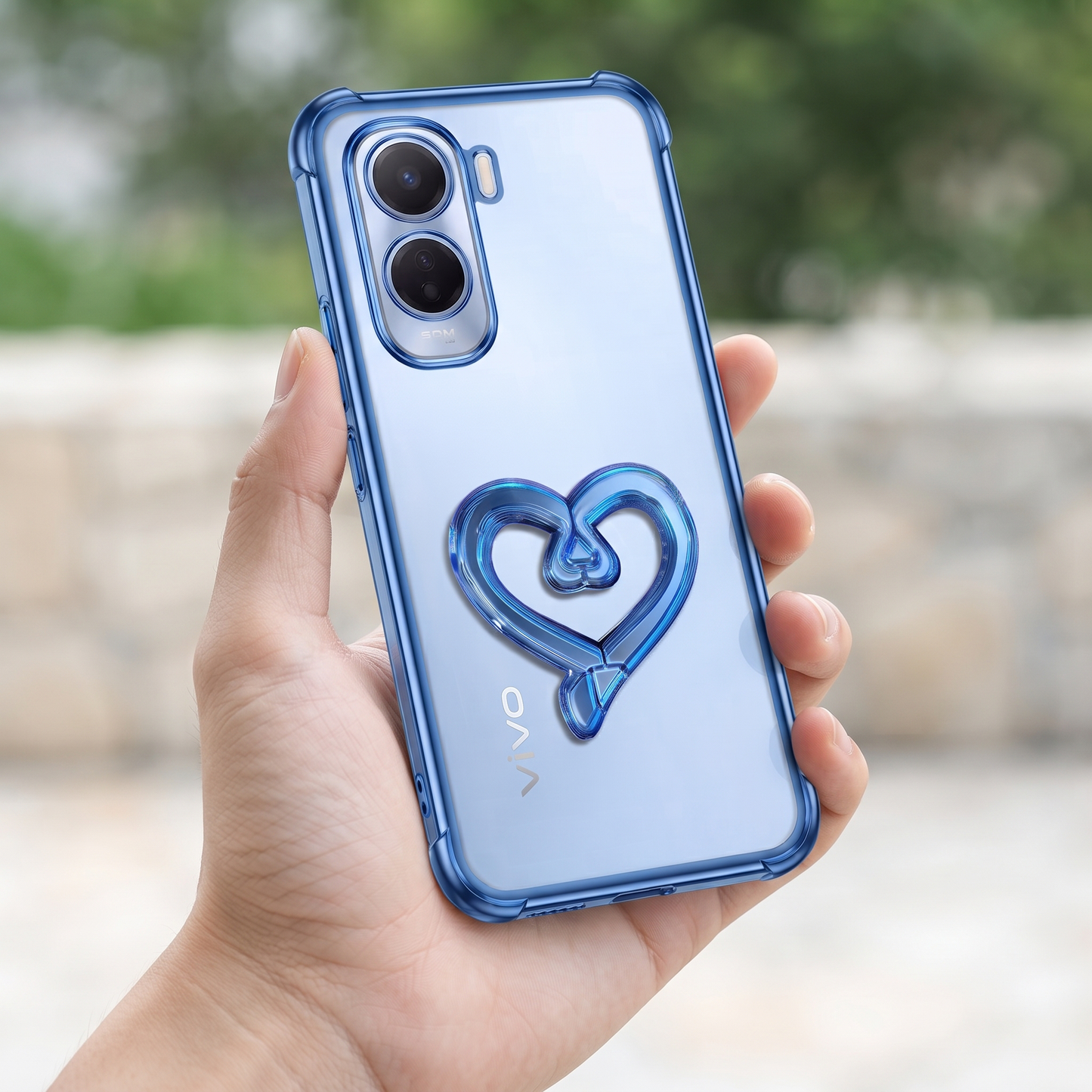 Vivo T5 Pro 5G Premium Heart Stand Transparent Shockproof Airbag Phone Case