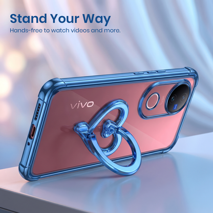 Vivo V50 5G Premium Heart Stand Transparent Shockproof Airbag Phone Case
