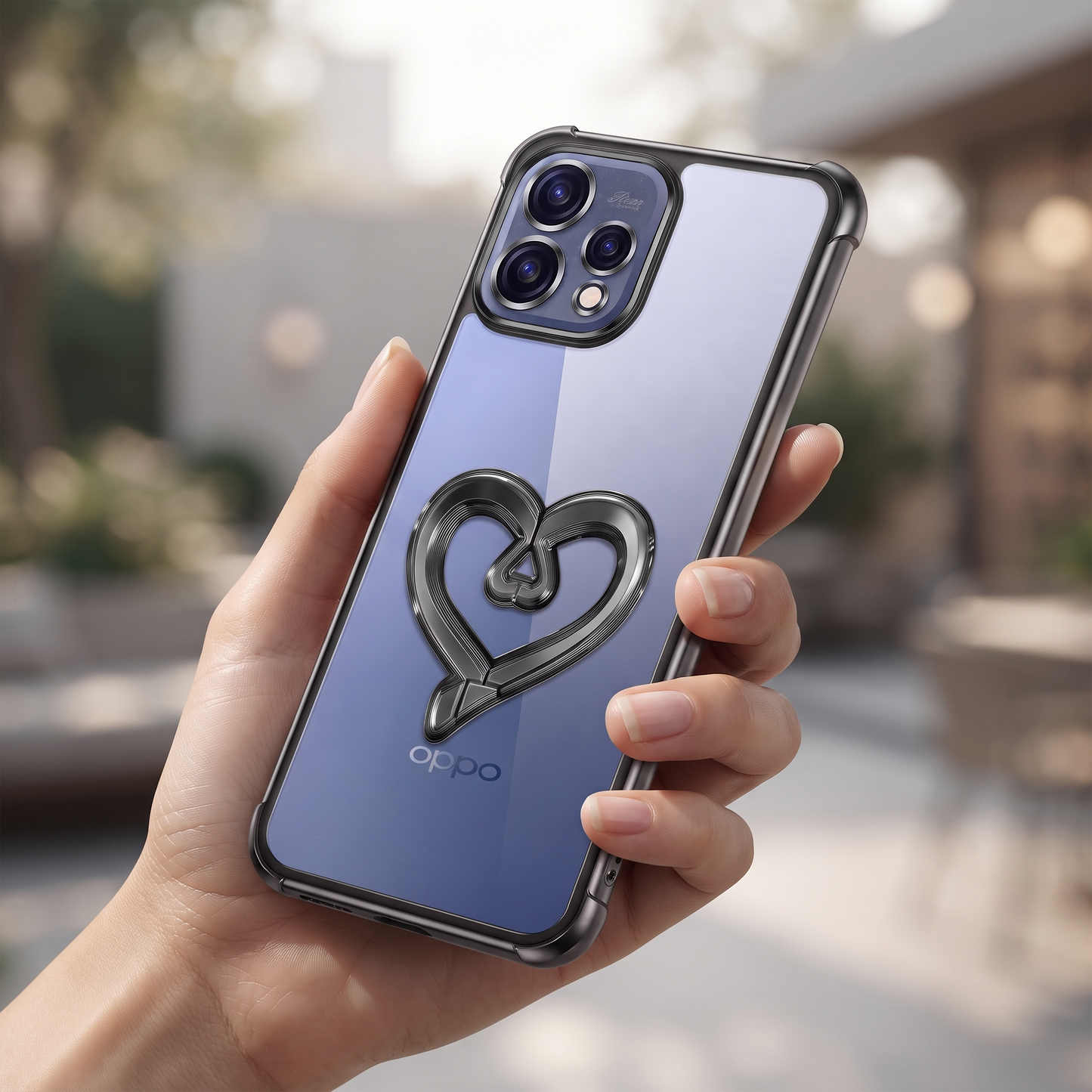 Oppo Reno 15 5G Premium Heart Stand Transparent Shockproof Airbag Phone Case