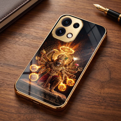 Oppo Reno 16C 5G Lord Narasimha Gold Electroplated Glass Phone Back Case