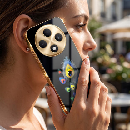 Oppo F27 Pro+ 5G Multi-Feather Peacock Gold Electroplated Glass Phone Back Case