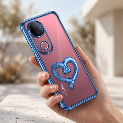 Vivo V50 5G Premium Heart Stand Transparent Shockproof Airbag Phone Case