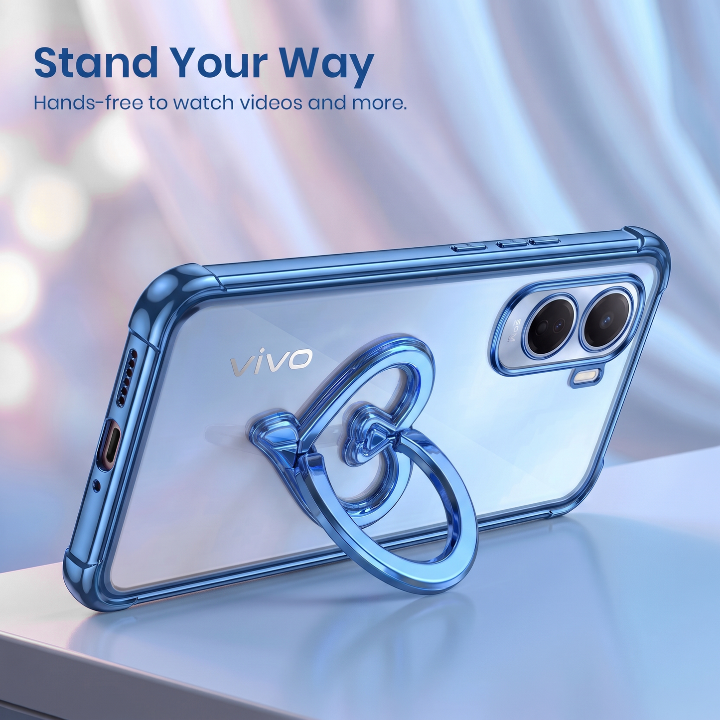 Vivo T5 Pro 5G Premium Heart Stand Transparent Shockproof Airbag Phone Case