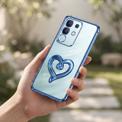 Vivo T4x 5G Premium Heart Stand Transparent Shockproof Airbag Phone Case