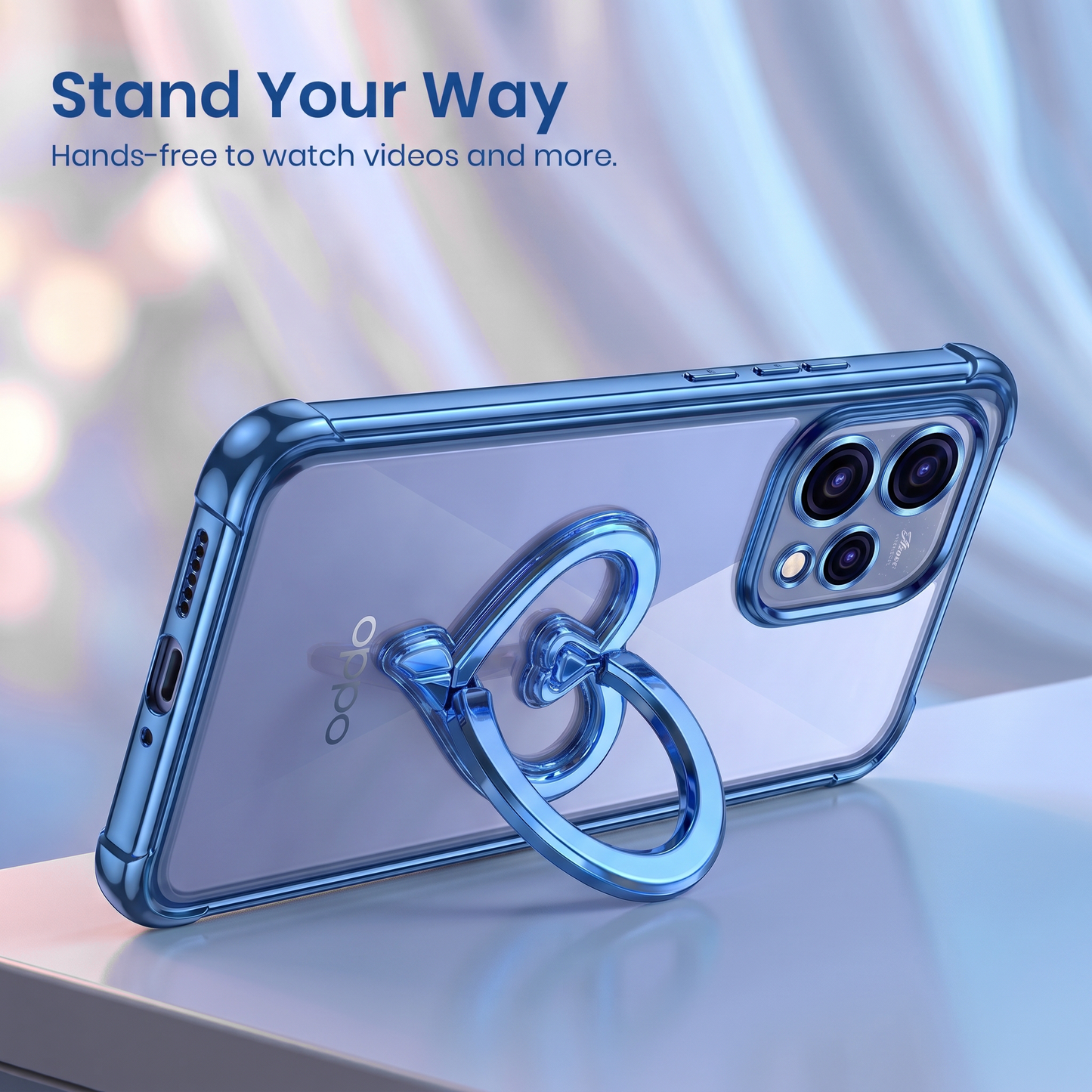Oppo Reno 15 5G Premium Heart Stand Transparent Shockproof Airbag Phone Case