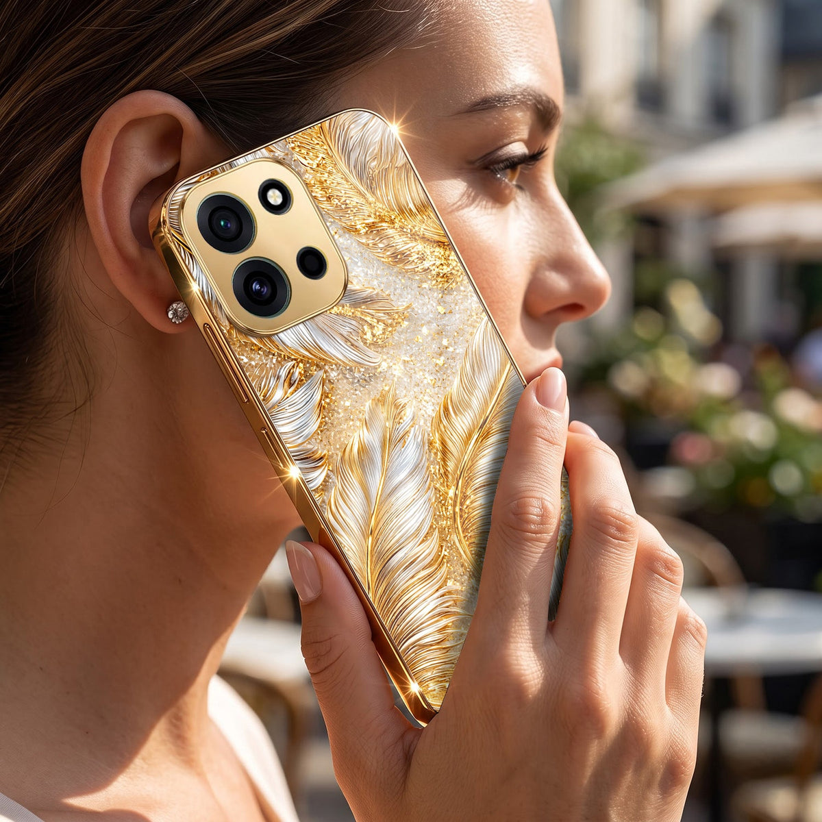 OnePlus Nord 6 5G Golden Feather Marble Gold Electroplated Glass Phone Back Case