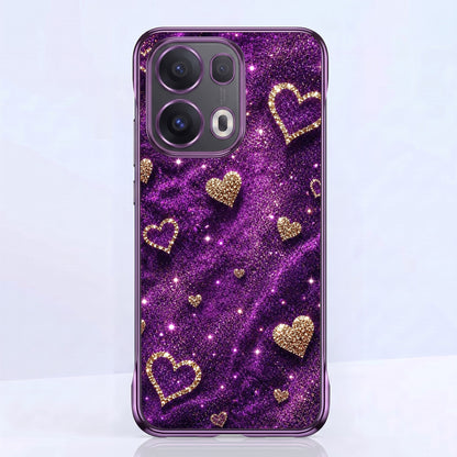 Oppo Reno 13 Pro 5G Glitter Hearts Purple Printed  Frameless Back Case