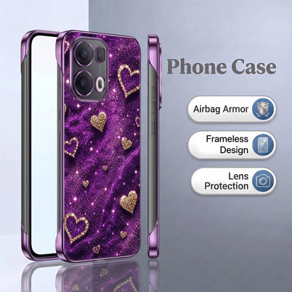 Oppo Reno 13 Pro 5G Glitter Hearts Purple Printed  Frameless Back Case