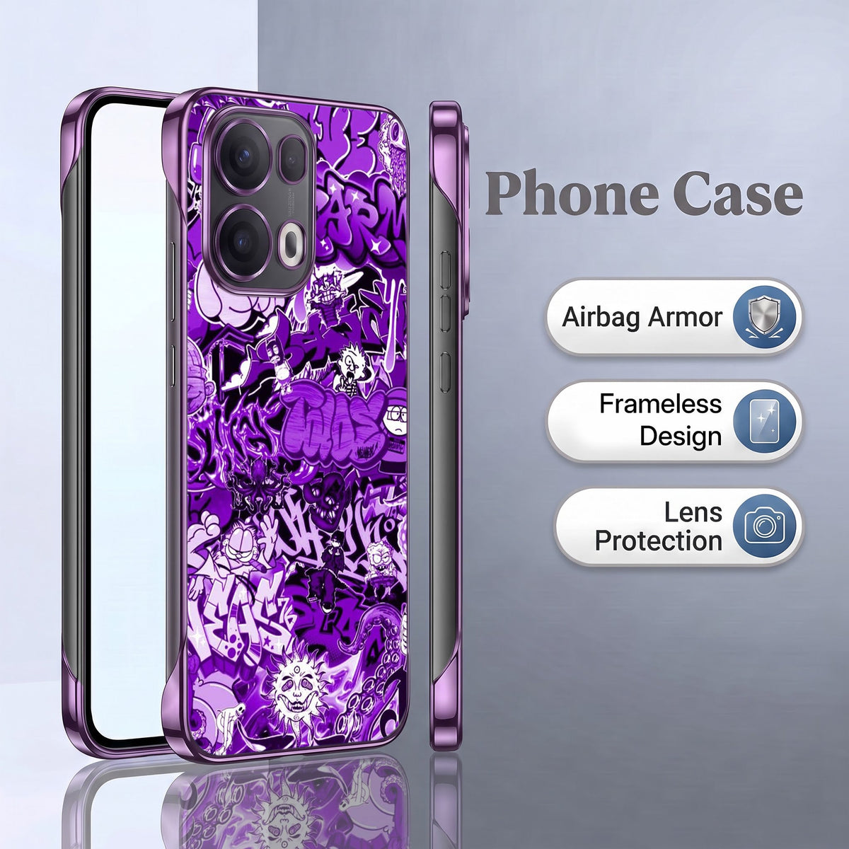 Oppo Reno 13 Pro 5G Street Rush Purple Printed  Frameless Back Case