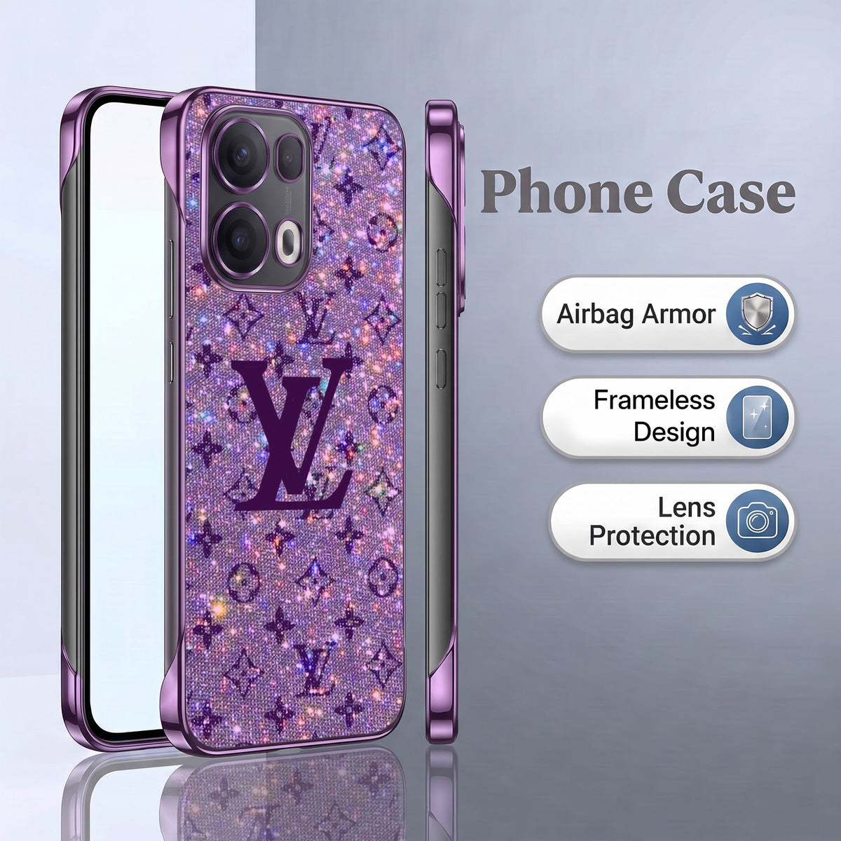 Oppo Reno 13 Pro 5G Luxury LV Purple Printed  Frameless Back Case