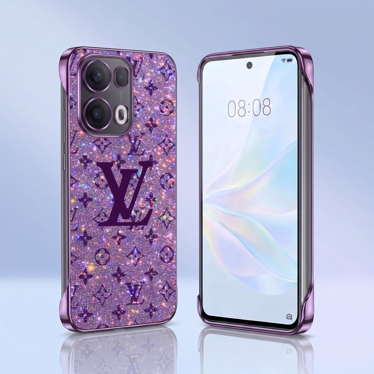 Oppo Reno 13 Pro 5G Luxury LV Purple Printed  Frameless Back Case