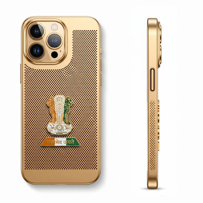 iPhone 16 Pro Max 5G Tri-Color Satyamev Jayate Mesh Electroplated Heat Dissipation Case